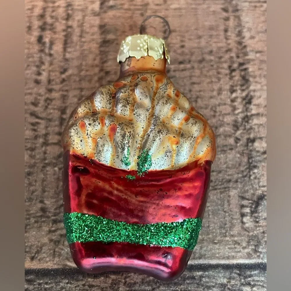 Set Of 3 Mini Blown Glass Food Christmas Ornaments: Hot Dog Cupcake French Fries